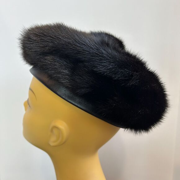 Vintage 60s/70s Genuine Fur Pom Top Beret - Picture 4 of 8